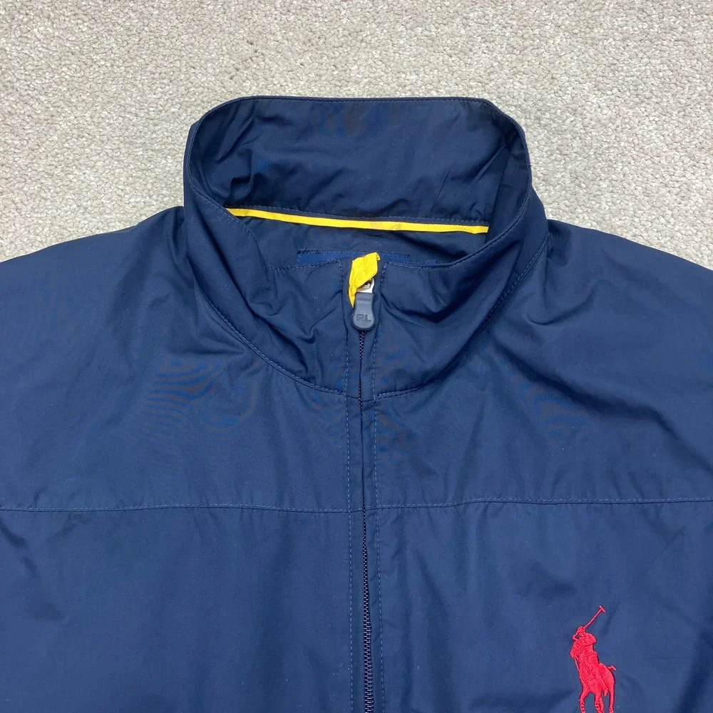 Polo Golf Ralph Lauren Mens M Vest Navy Blue Yellow Trim Big Pony Full Zip